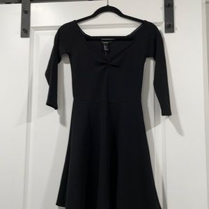 Black off the shoulder three-quarter sleeve dress